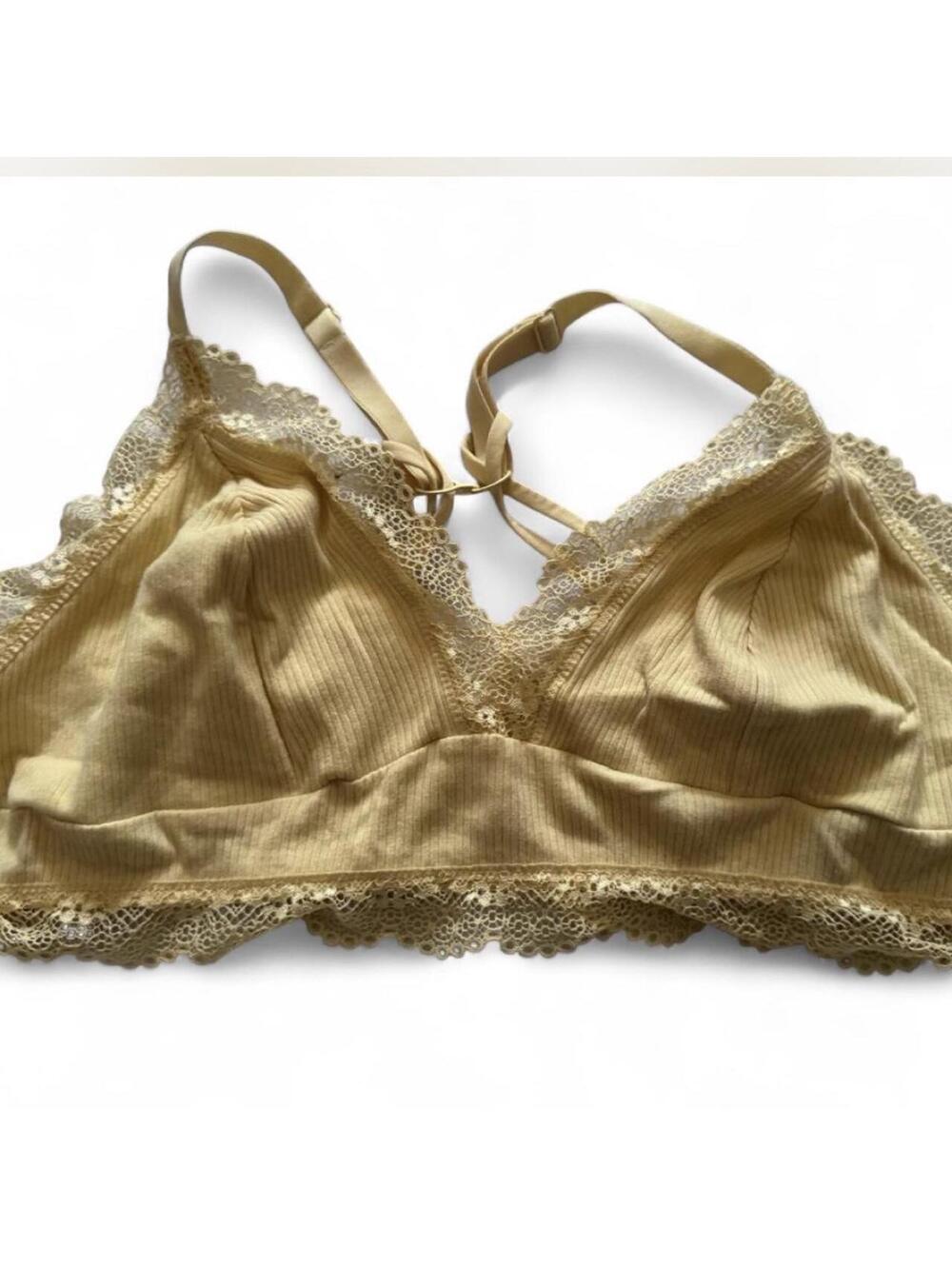 Colsie Pastel Yellow Ribbed Lace Bralette Bra size Large like new